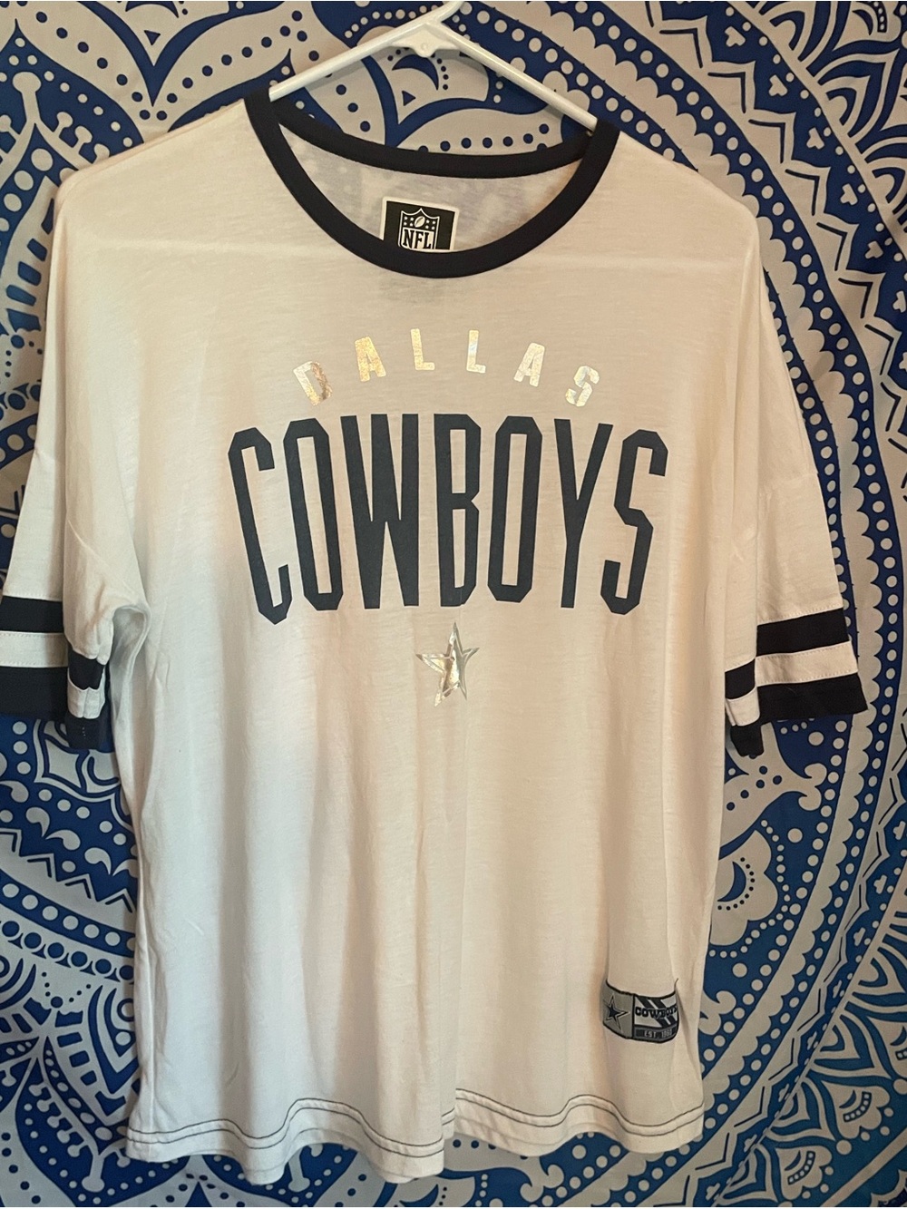NFL Dallas Cowboys White Tee with Navy and Silver Accents